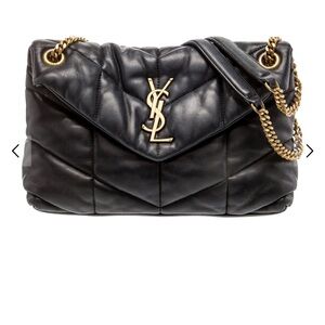 Yves Saint Laurent Black Leather Shoulder Bag with Gold Accents